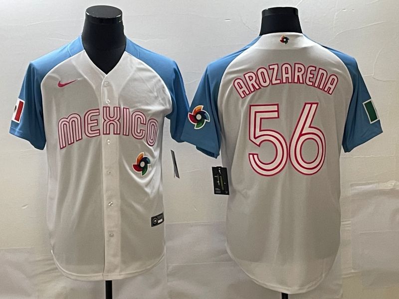 Men 2023 World Cub Mexico #56 Arozarena White blue Nike MLB Jersey25->more jerseys->MLB Jersey